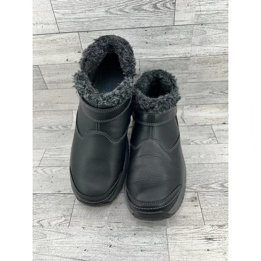 Orthofeet 793 Black Leather‎ Faux Fur Trim Orthopedic Ankle Boots Men 7B EU 37.5